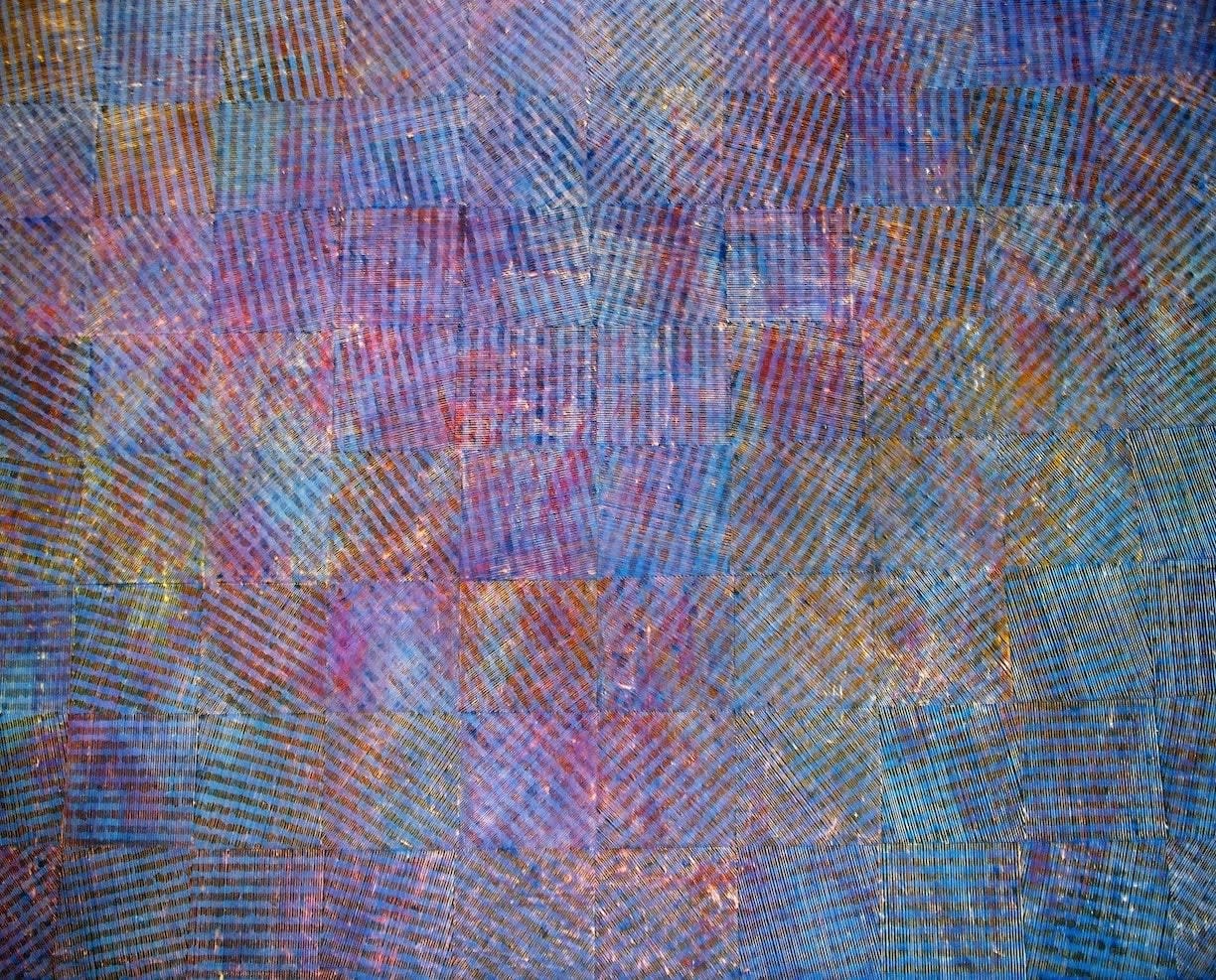 purple and multi-colour oil painting by artist David Whitaker represented by Rebecca Hossack Gallery