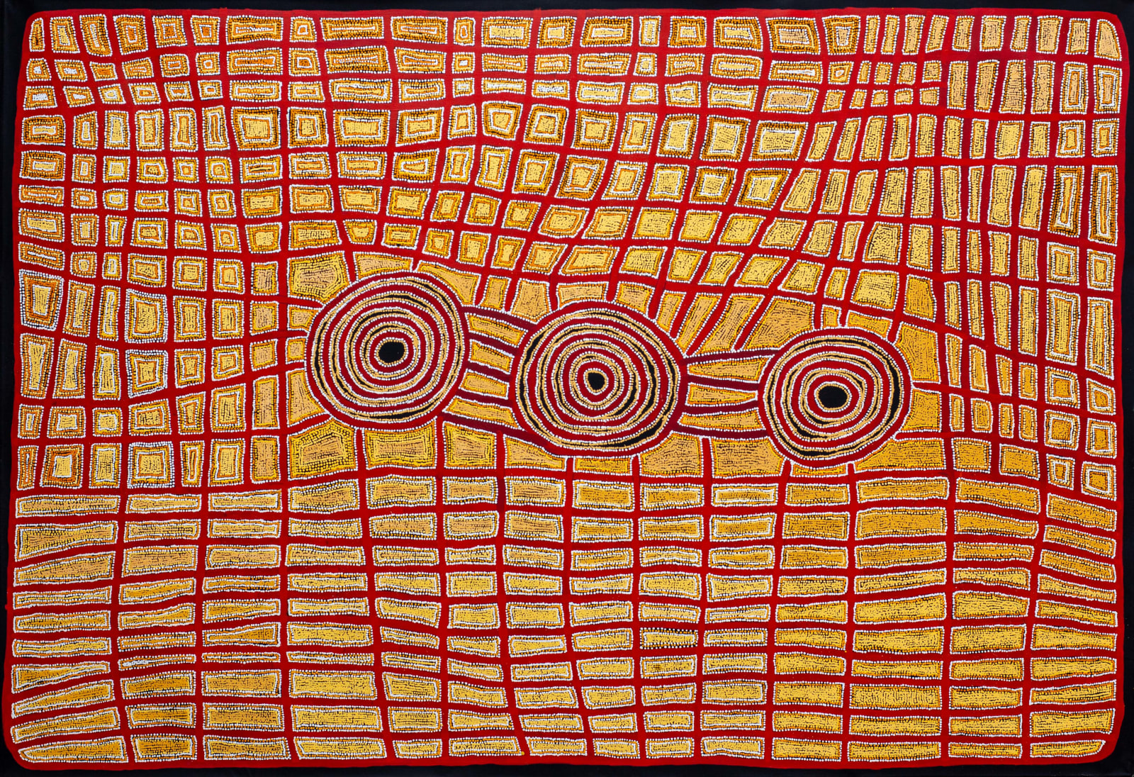 Ian Rictor is an Indigenous Aboriginal Australian artist and a large part of the group of Spinifex painters who are currently being exhibited amongst contemporaries at the EXPO Chicago art fair by the Rebecca Hossack Gallery in London.