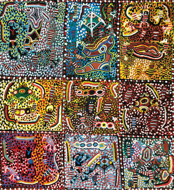 Willie Wilfred Gudipi, synthetic polymer paint on canvas, Ngukurr, Aboriginal artist and artwork.