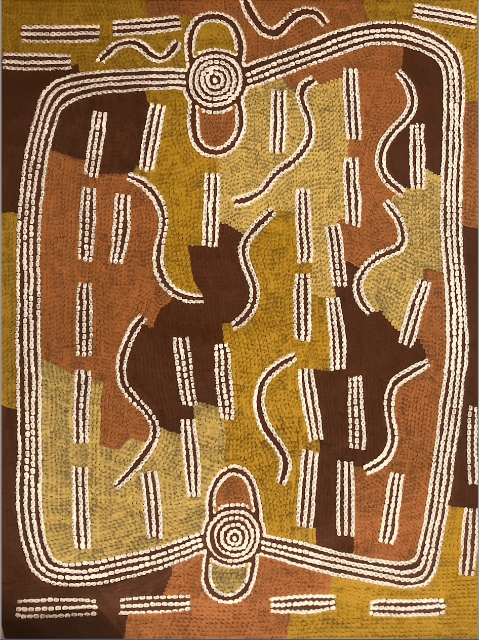 Billy Stockman Tjapaltjarri, Water Dreaming at Conniston Station, c.1987