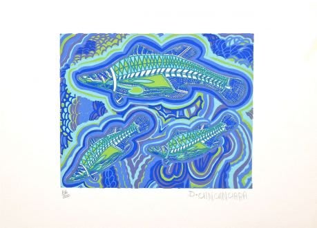 Doris Gingingara, Three Barramundi - Wet, 1998