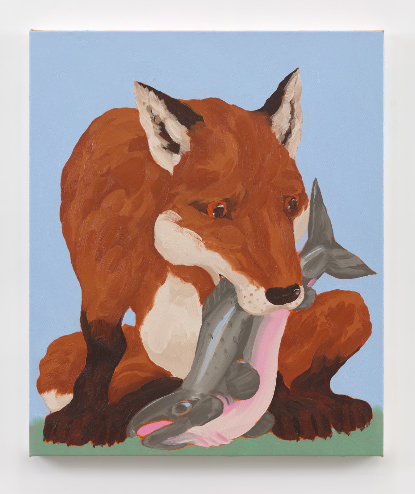 A painting of a red fox with fish in mouth by contemporary artist David Surman.