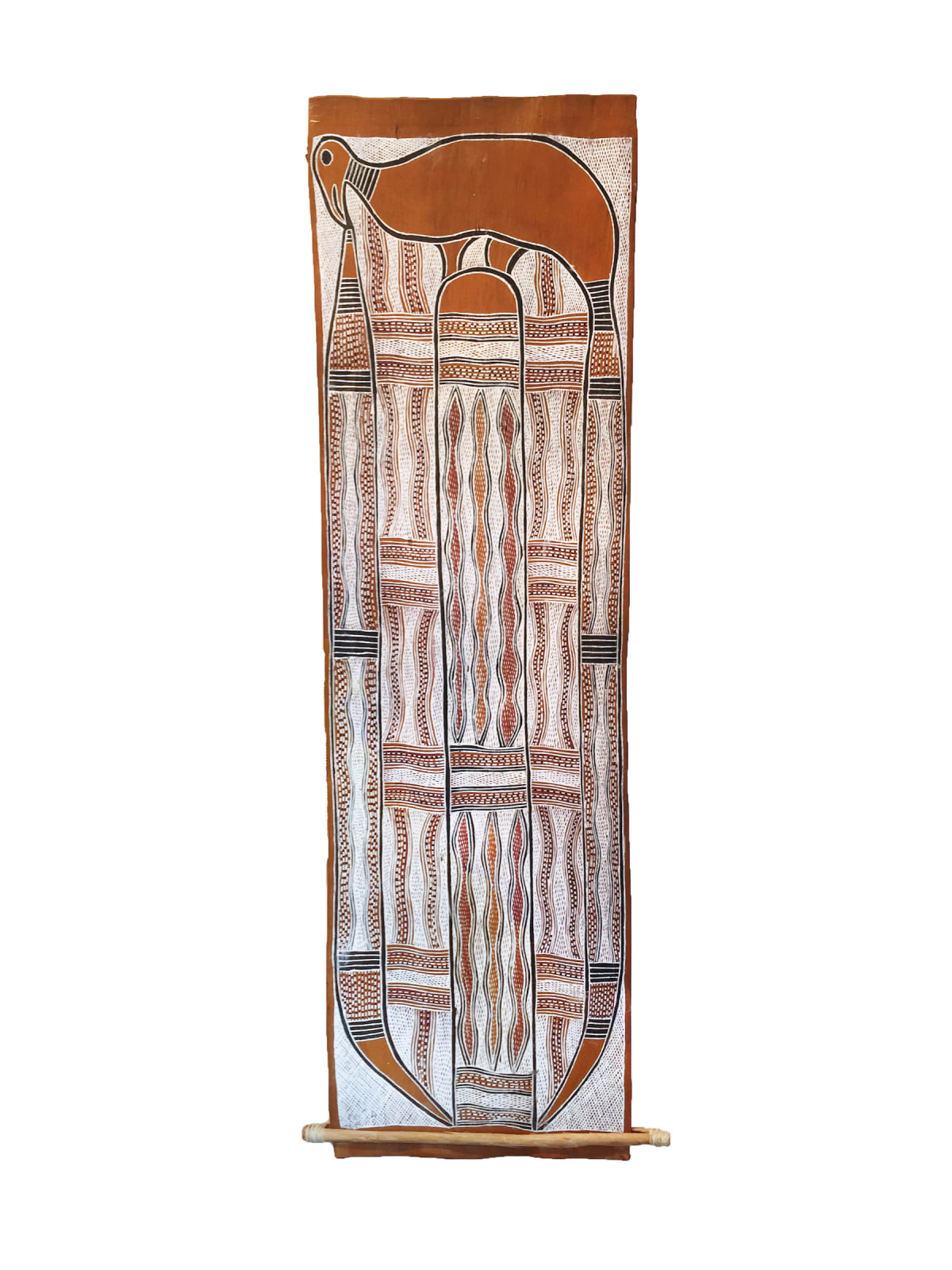 Banapana, ochre pigments with pvc fixative on stringybark - eucalyptus tetradonta, Yirrkala, Aboriginal artist and artwork