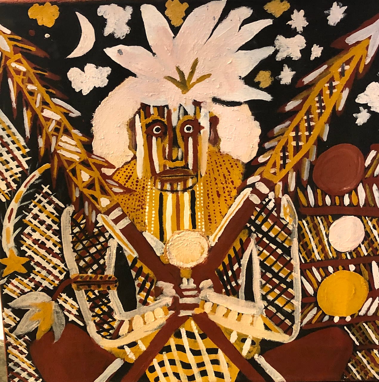 Johnathon Bush, natural earth pigments on linen, Tiwi, Aboriginal artist and artwork.