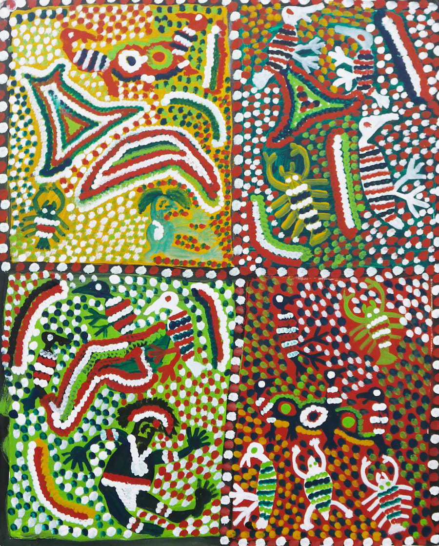 Willie Wilfred Gudipi, synthetic polymer paint on canvas, Ngukurr, Aboriginal artist and artwork.