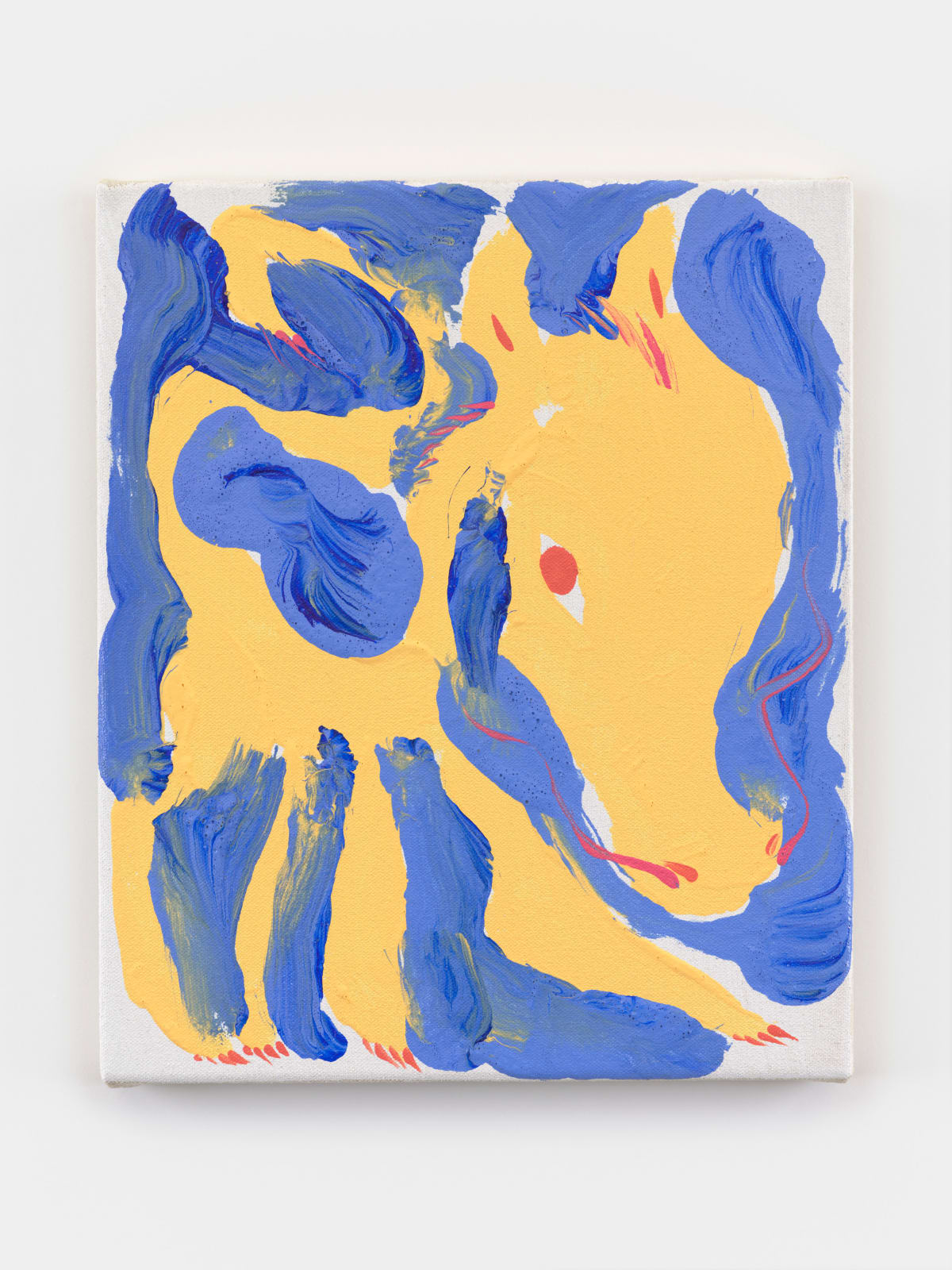A blue and yellow abstract painting of a pony by contemporary artists David Surman.