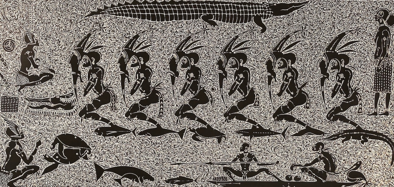 Alick Tipoti, linocut, Torres Strait Islands, Aboriginal artist and artwork