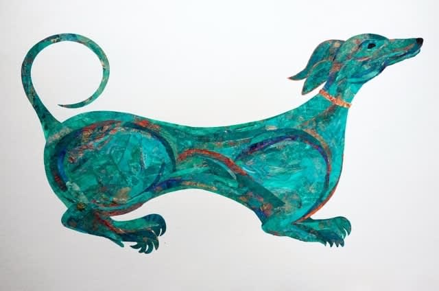 Katherine Virgils, mixed paper with bronze pigments, gold and paint