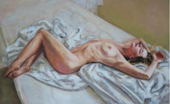 Liam Dunne, Nude with sheets, 2025