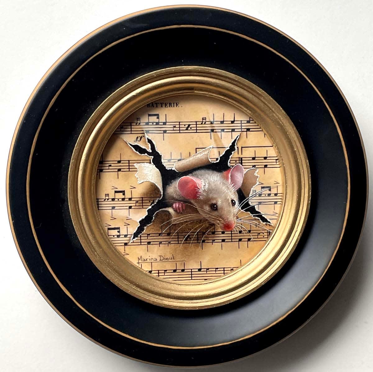 Marina Dieul, Little Creature - Mouse on antique paper, 2025
