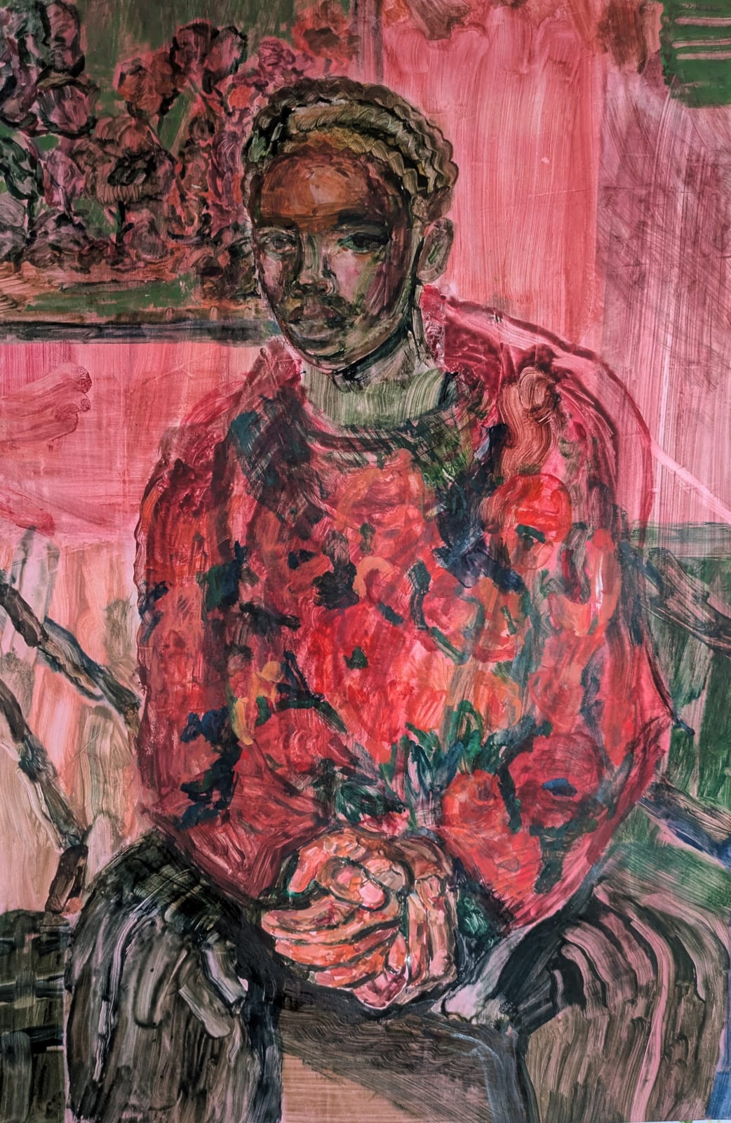 Martha Zmpounou, Man in Floral Jumper, 2025