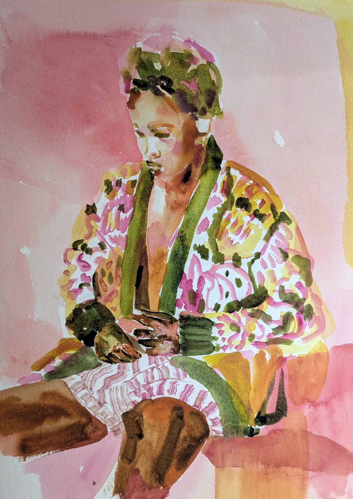 Martha Zmpounou, Figure Study in Wool Cardigan, 2024