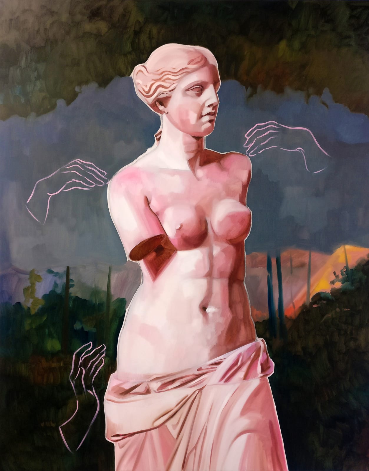 Mary Savva, Pink Aphrodite with floating hands, 2018