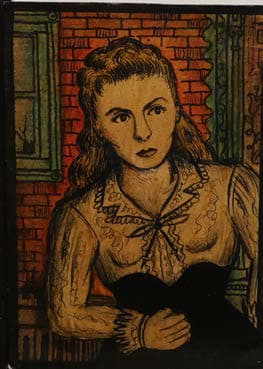 Woman with brown hair wearing a white top and black skirt standing in front of a red brick building.