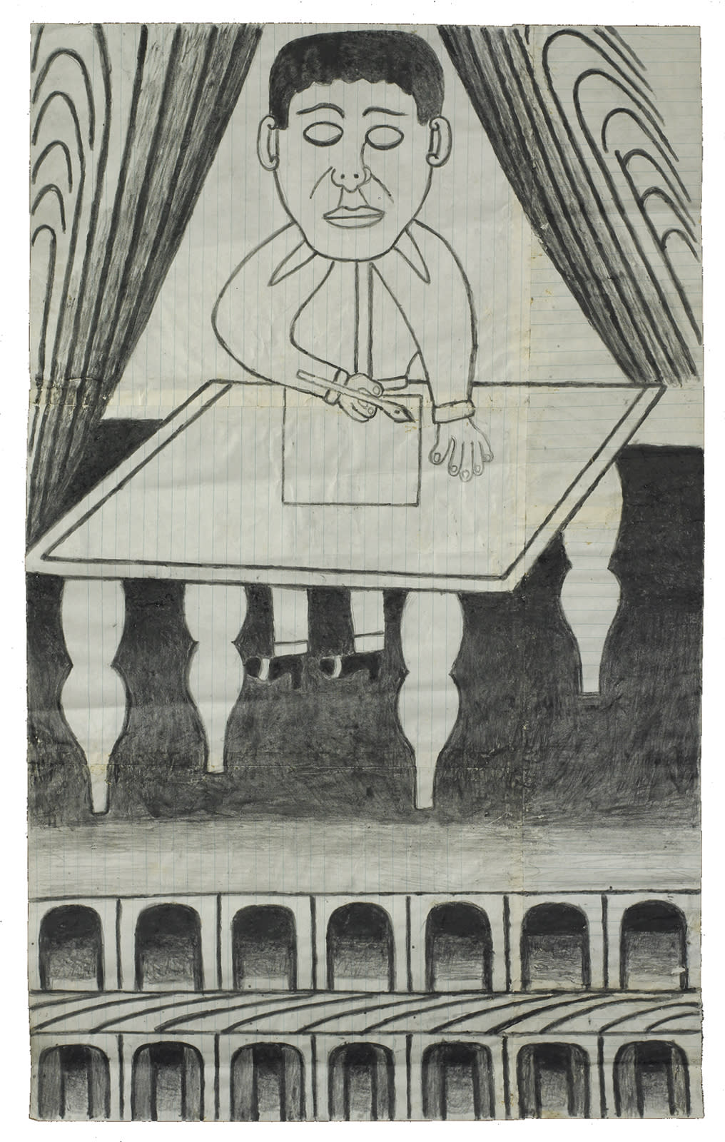 Martín Ramírez, Untitled, (Man at Desk), 1960-63