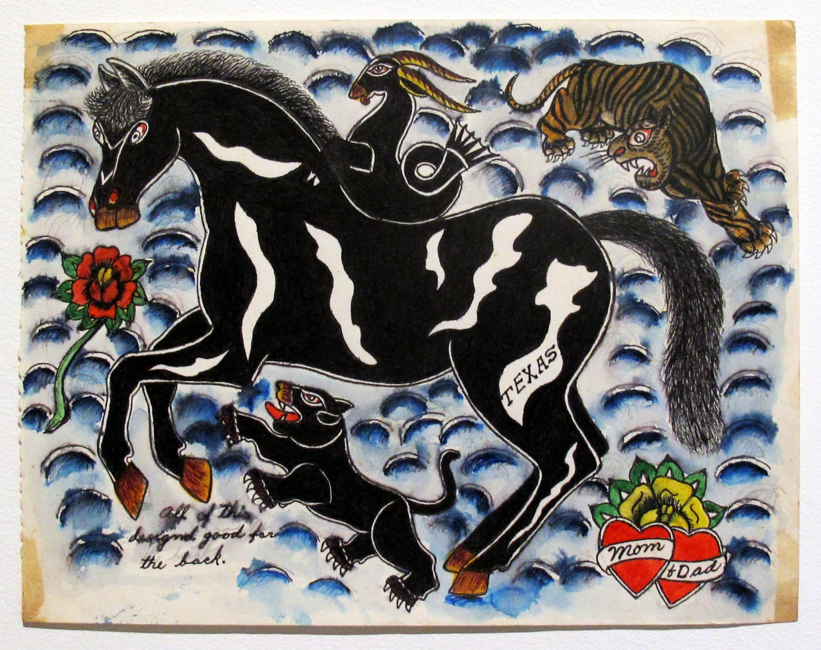 A black horned sea creature riding a large black horse with