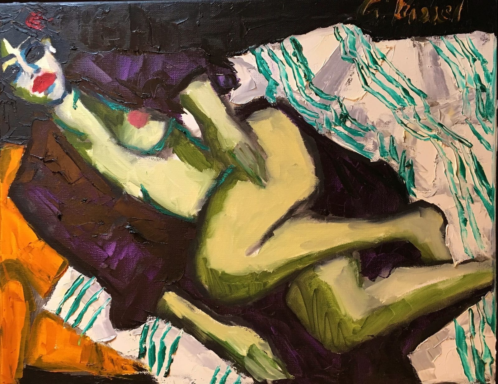 Gernot Kissel (1939-2008), "The purple kimono on striped cloth