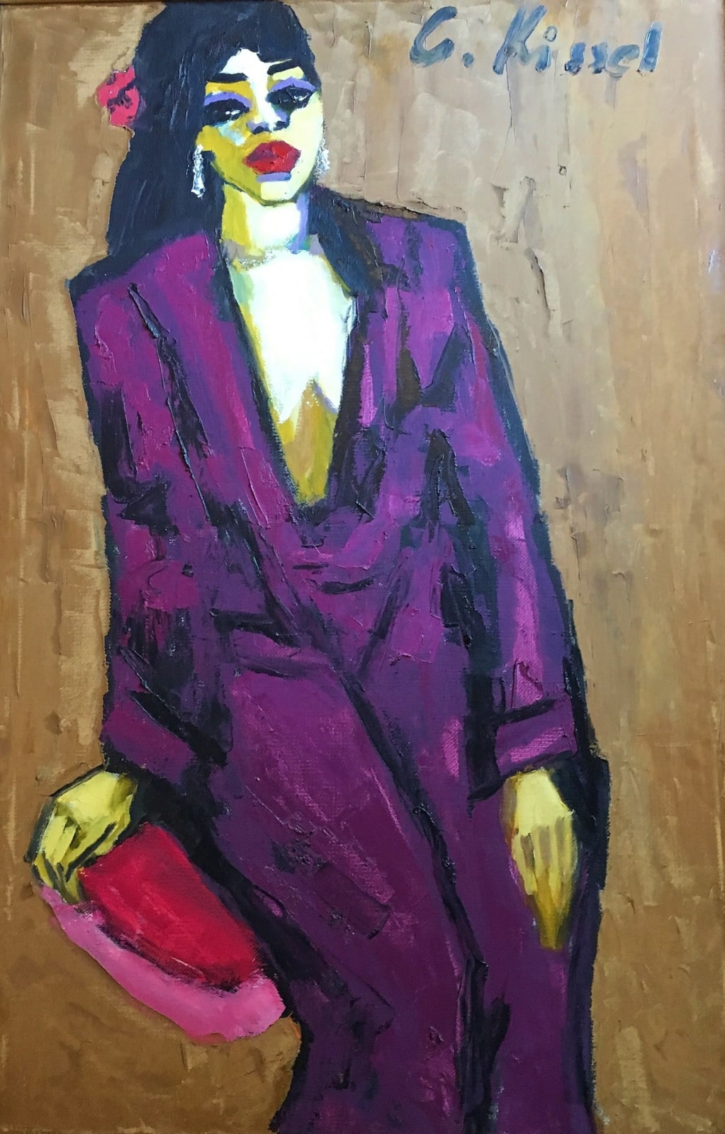 Gernot Kissel (1939-2008), Sitting nude with cigarette on purple