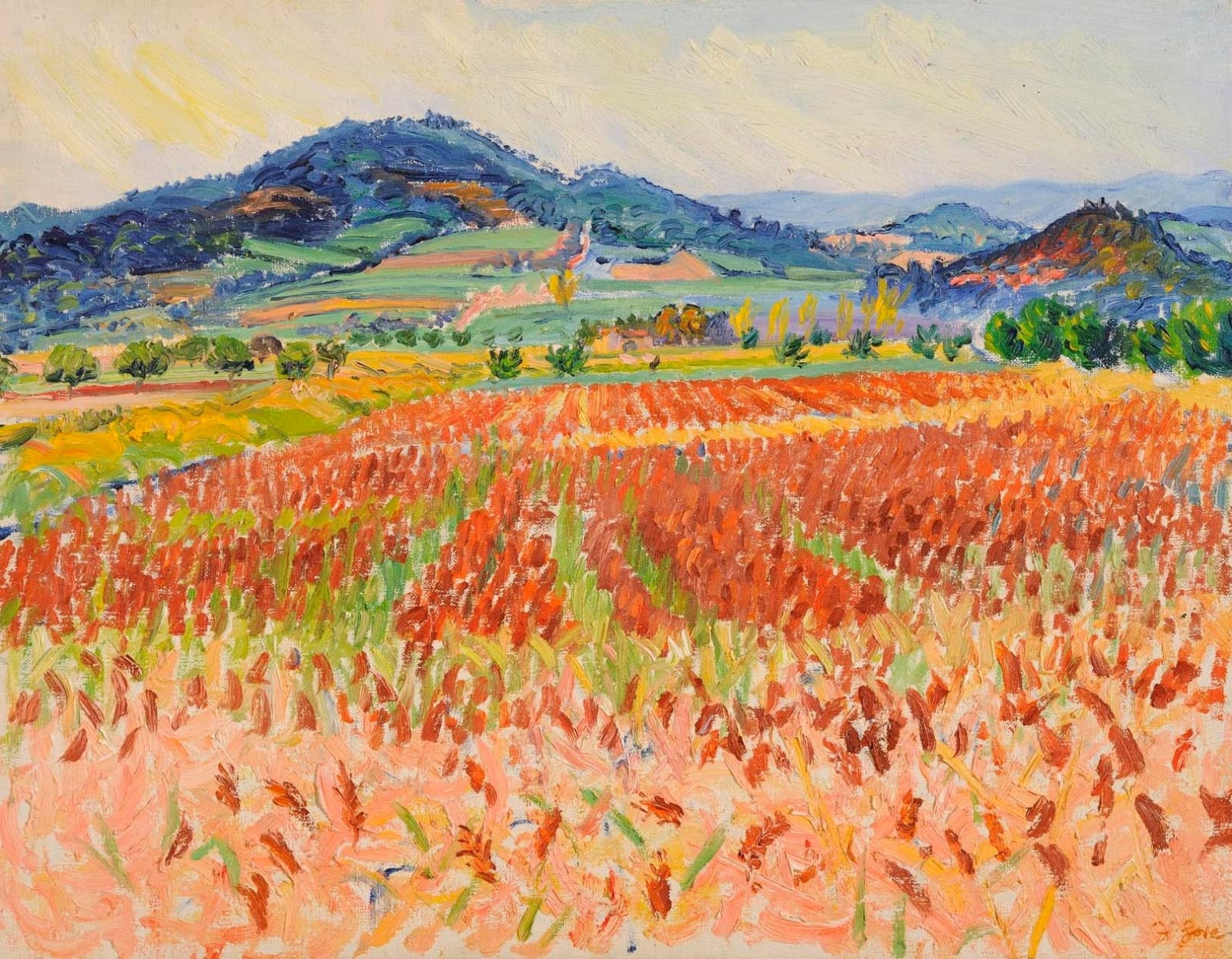 FREDERICK GORE CBE RA (1913 – 2009), Field of Sorghum below Bonnieux