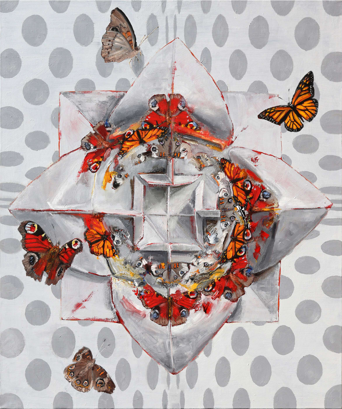 Adrian Scicluna, Monarch, Buckeye, and Peacock on Flower, 2021