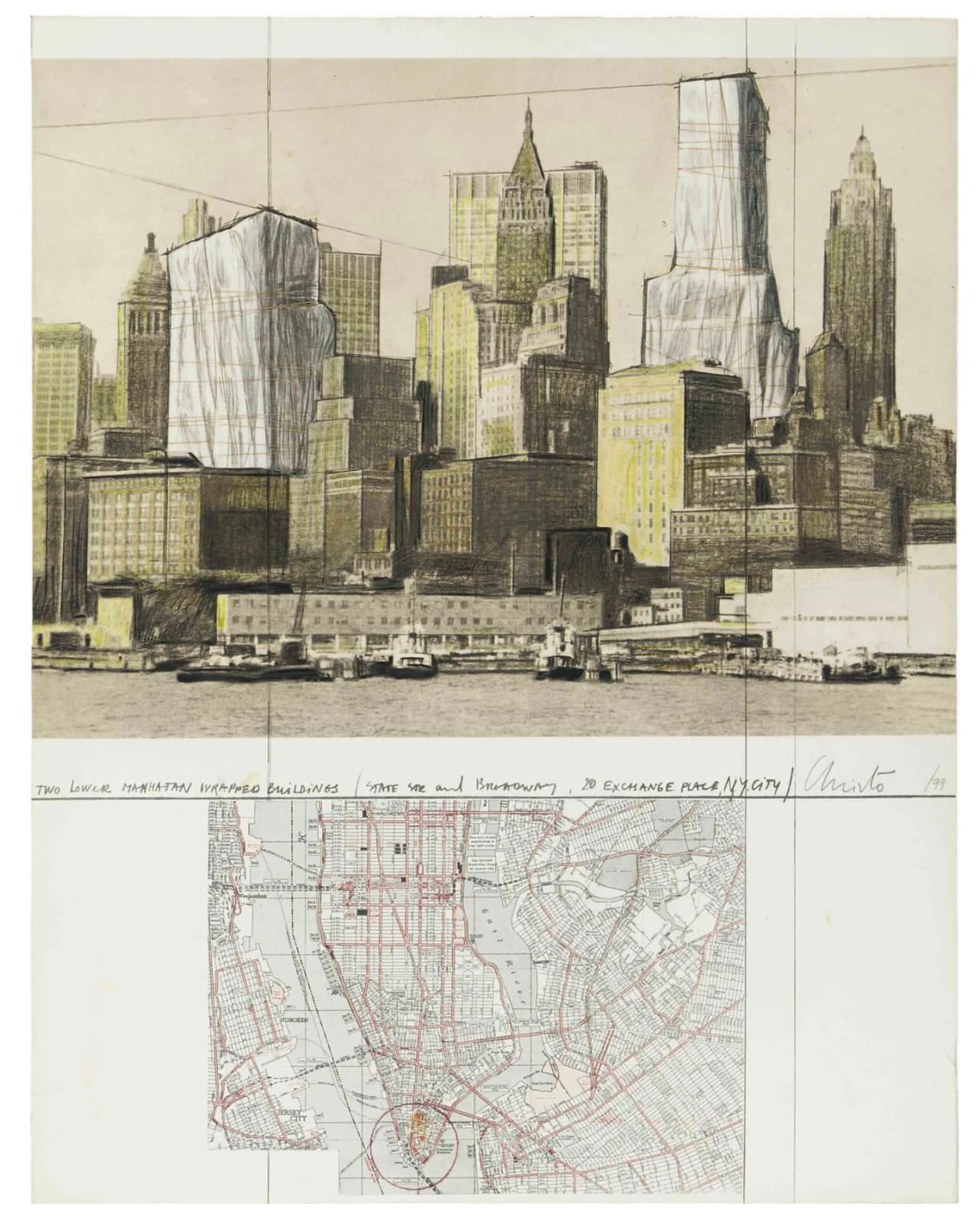 Christo & Jeanne-Claude, Two Manhattan wrapped buildings, project for New York, 1980
