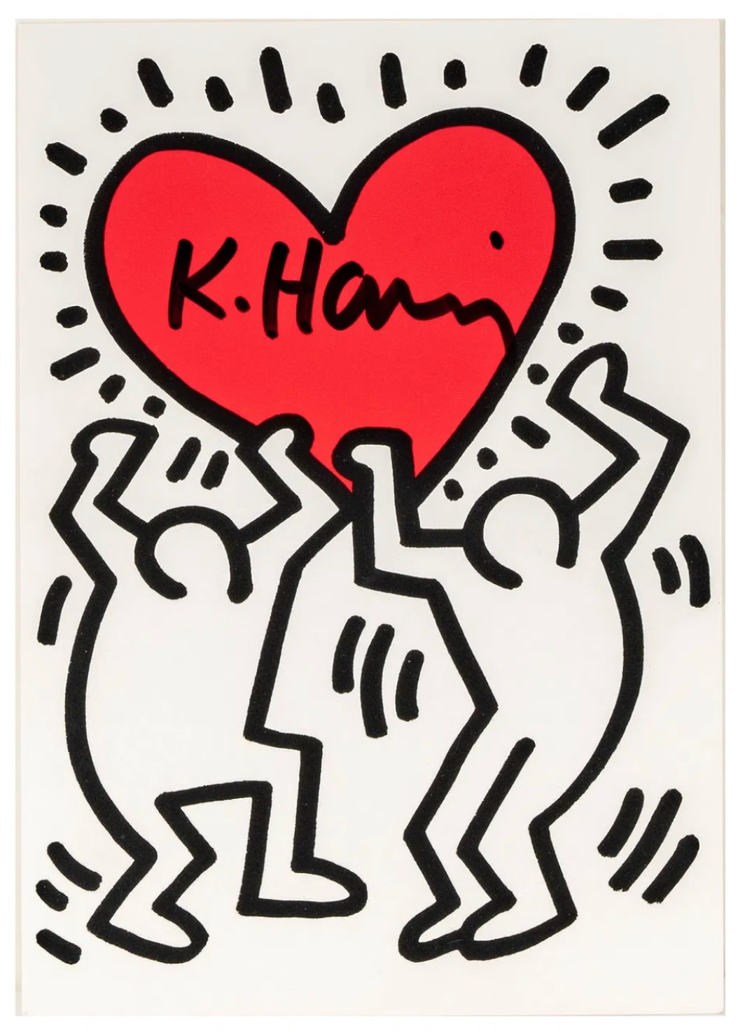 Keith Haring, Two Figures with Red Heart (Hand Signed NYC Pop Shop Postcard ), 1985