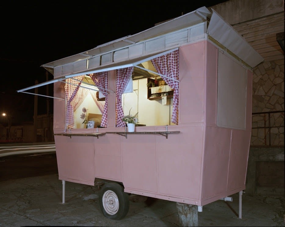 Jim Dow, Pink Carrito with Curtains on the Rambla, Mercedes, Department of Soriano, Uruguay, 2010