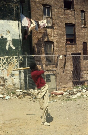 Helen Levitt, Untitled, The Bronx (boy in red sweater playing baseball), 1972/1996