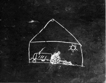 Helen Levitt, Chalk Drawing (house with truck and sun), 1939