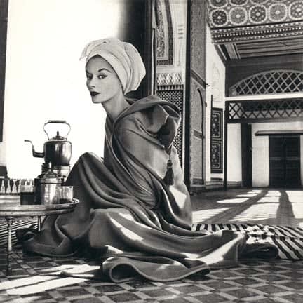 Irving Penn, Woman in Bournous (Lisa Fonsagrives Penn), La Bahia Palace, Marrakech Morocco, 1951