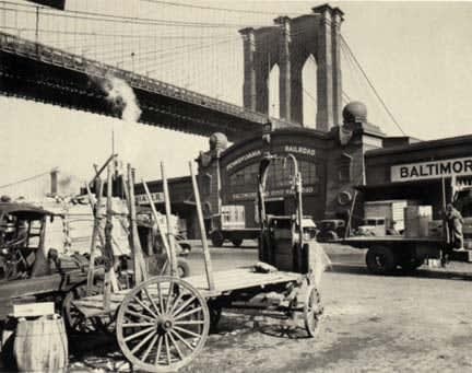 Berenice Abbott, Brooklyn Bridge with Pier 21, c. 1936