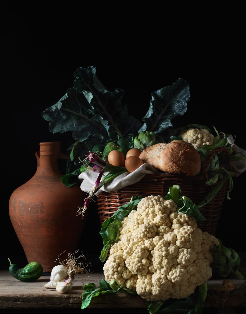 Paulette Tavormina, Still Life With Cauliflower and Bread, After L.M., 2014