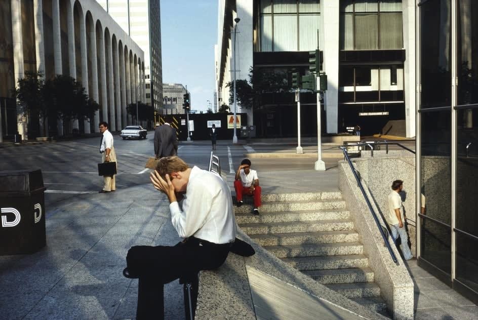 Alex Webb, Dallas, Texas (people on street with hands on heads), 1981