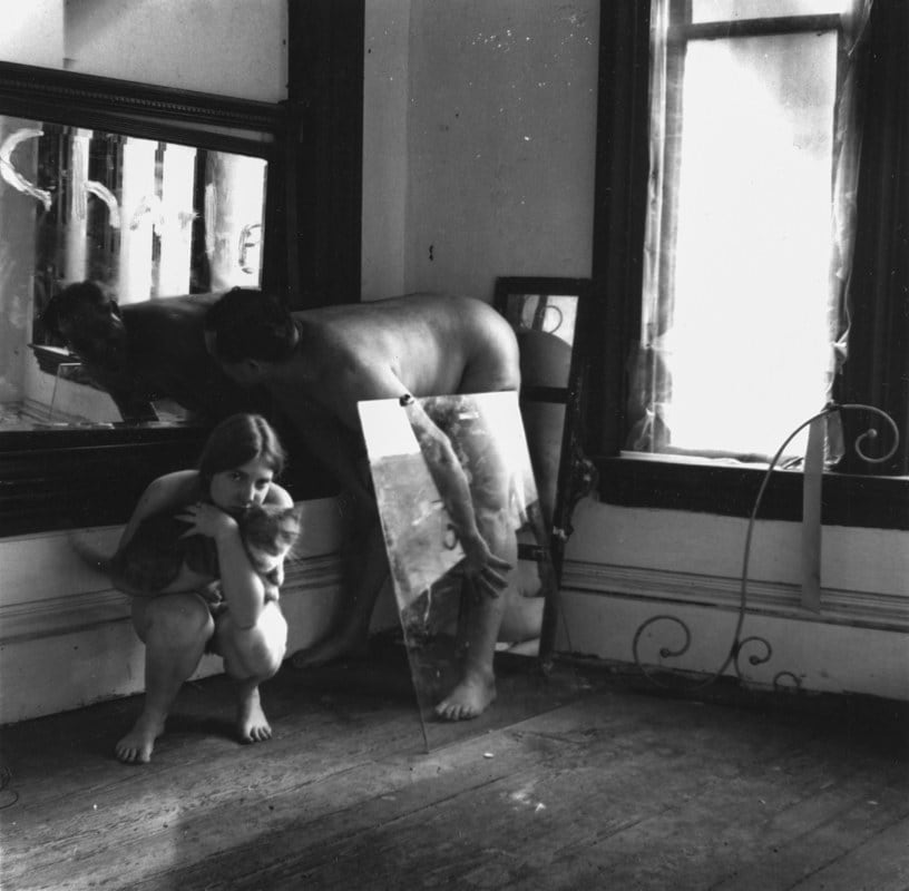 Francesca Woodman, Untitled (self-portrait with cat and Charlie the life-model), Providence, Rhode Island, 1976-1977