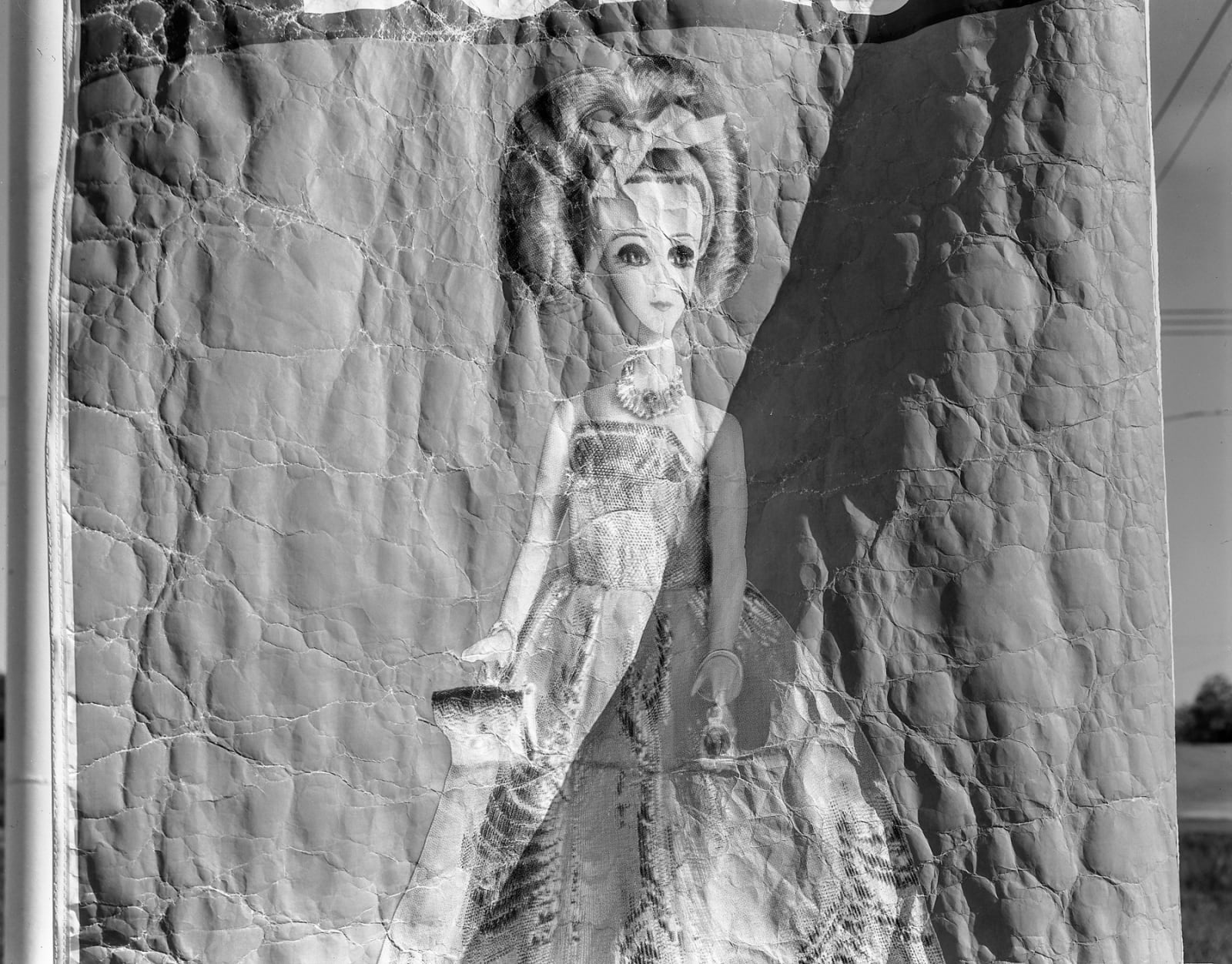 Jim Dow, Crinkled Banner with Barbie Doll Image, US 60, Mountain View, MO, 1973