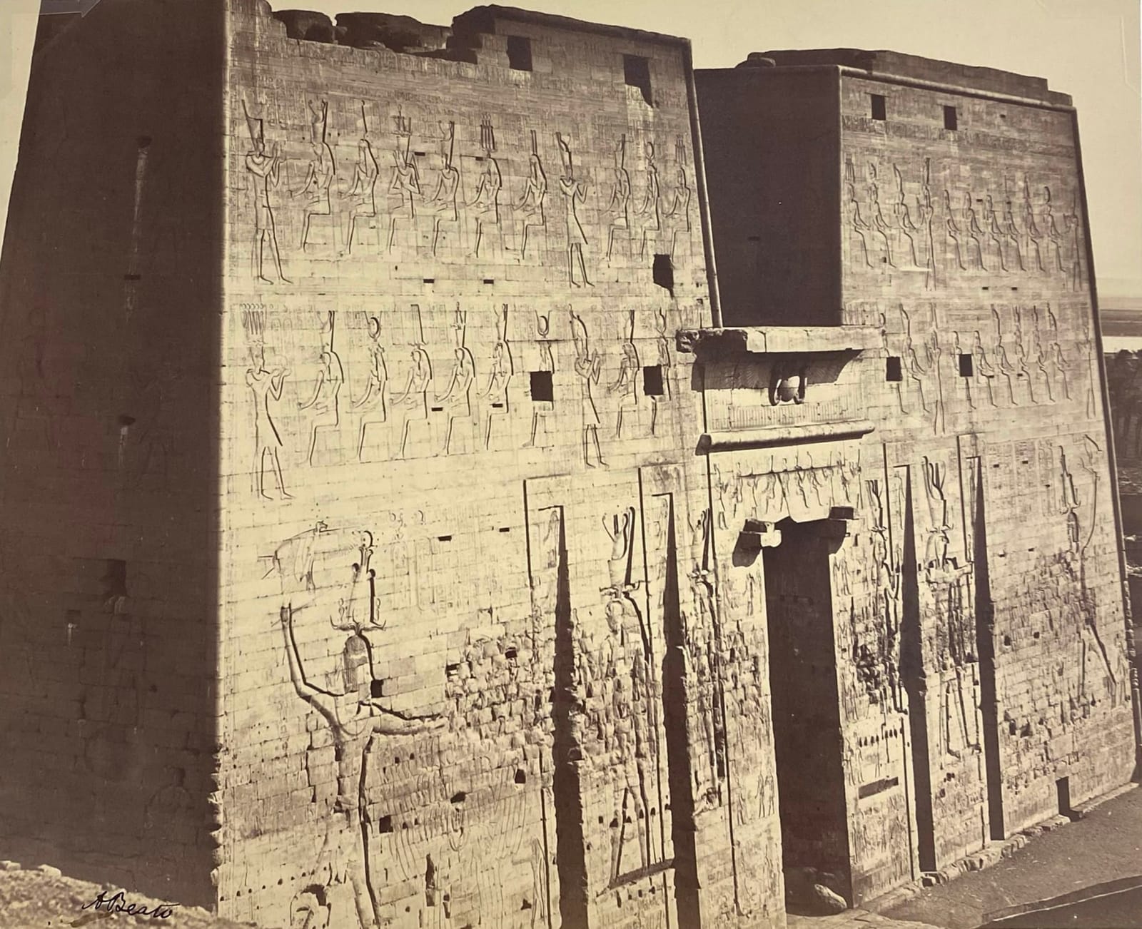 Antonio Beato, Pylon of the Temple of Horus at Edfu, Egypt, c. 1887