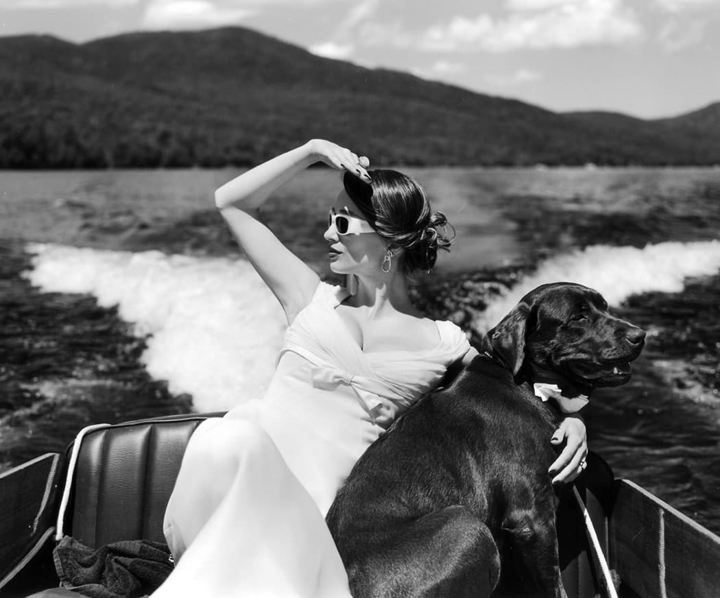 Rodney Smith, Marina in boat with dog, Lake Placid, New York