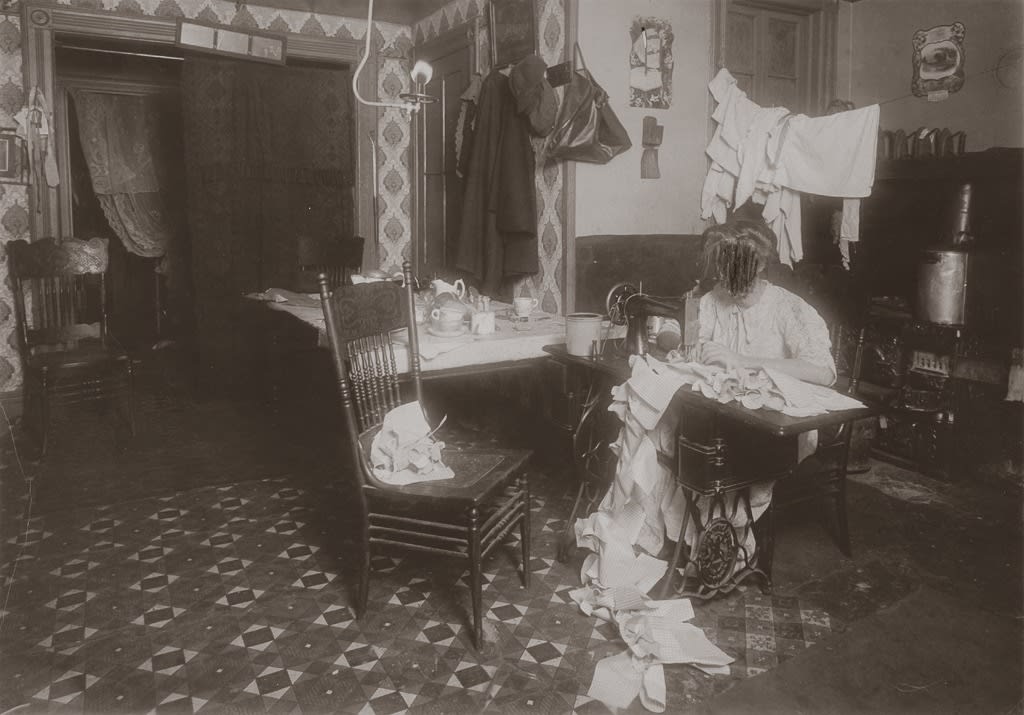Lewis Wickes Hine, Annie Maier (Reported to Have Tuberculosis) making Campbell's Kids' Pinafores, New York City, December, 1911
