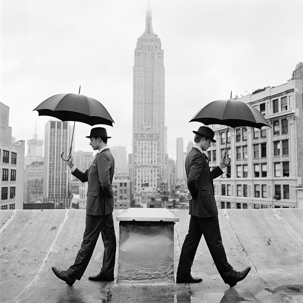 Rodney Smith, Reed and Nathan with Umbrellas on Rooftop, New York, N