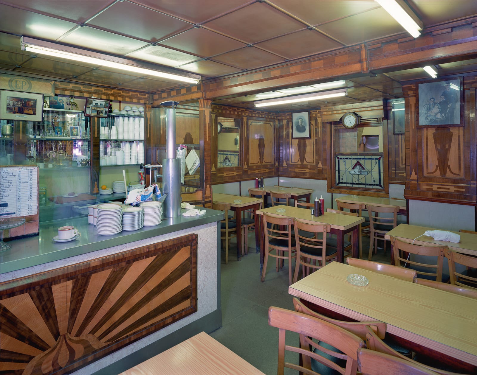 Jim Dow, Interior of E. Pellicci’s café from front, Bethnal Green, Tower Hamlets, London, England, 1993