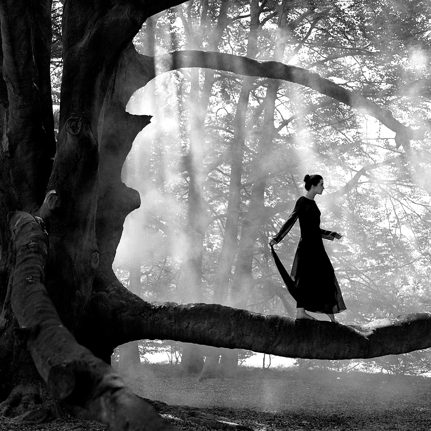 Rodney Smith, Woman Balancing on Tree Limb, Snedens Landing, New York, 1998