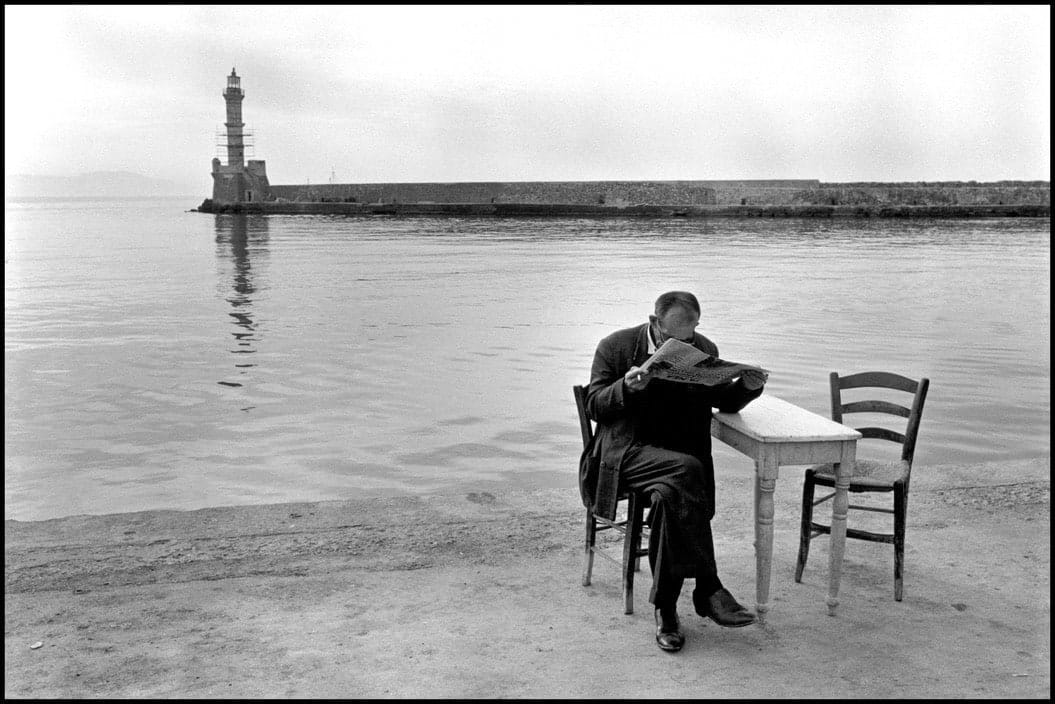 Constantine Manos, #79 Man Reading Newspaper at Water's Edge, 1962