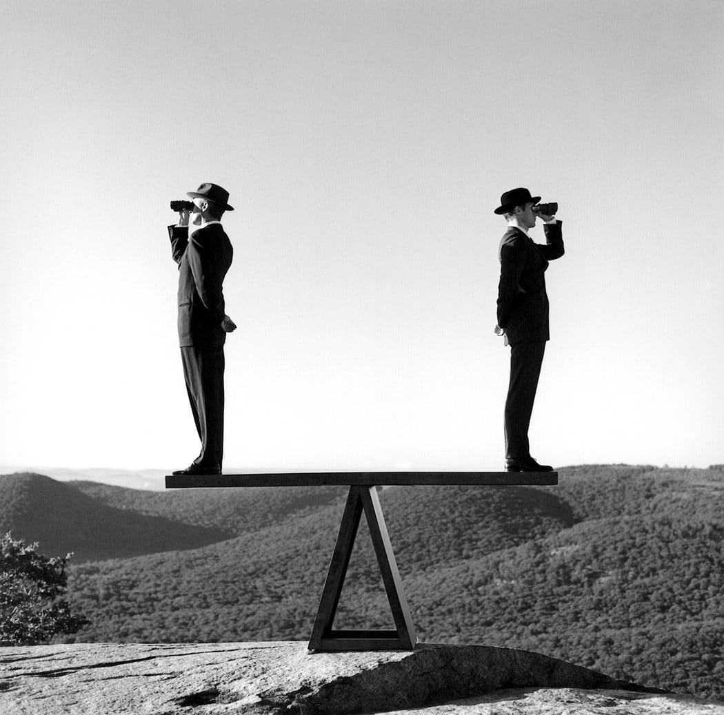 Rodney Smith, Two men on see-saw no. 2, Bear Mountain, New York