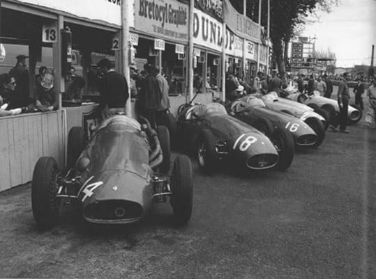 Jesse Alexander, Maserati Factory Team Lined up in Pits at Pau, France, 1955