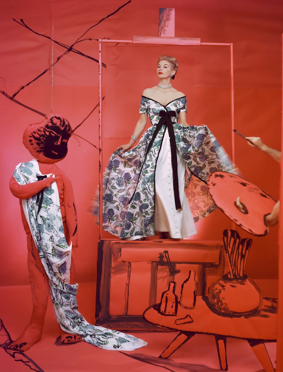 Horst P. Horst, Lisa Fonssagrives, Dress by Pierre Balmain, Background by Marcel Vertes, 1953