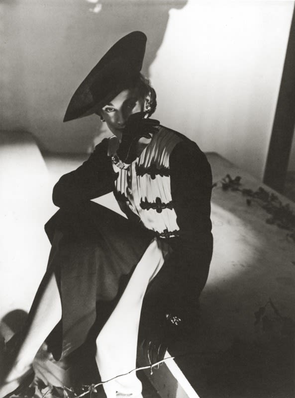 Horst P. Horst, Mademoiselle Zelinsky modeling a Lucien Lelong dress for French Vogue, 1937