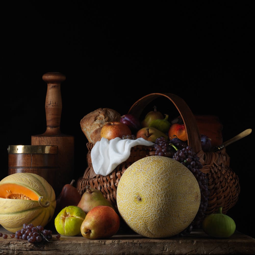 Paulette Tavormina, Still Life With Melons and Basket, After L.M., 2014