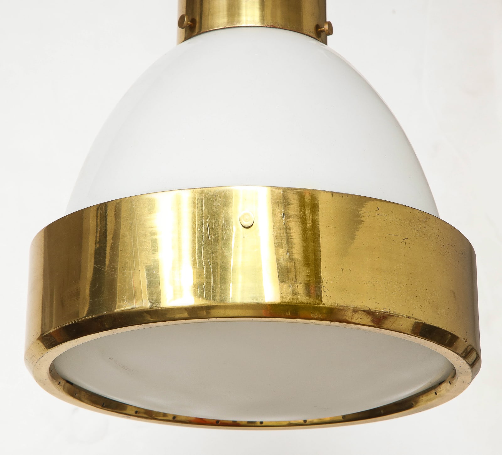 Mid-Century Brass and White Opaline Glass Pendant