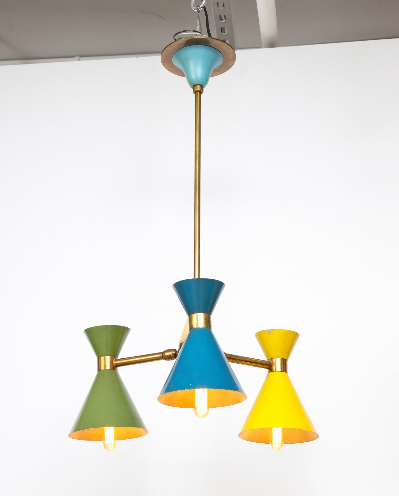 Vintage Chandelier in Brass and Enamel