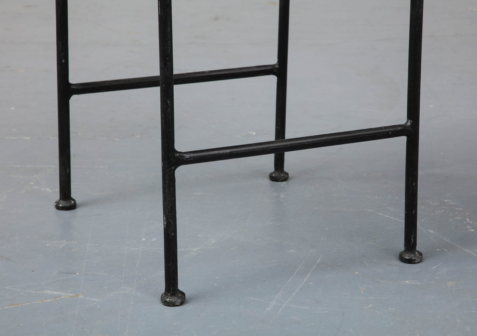 Vintage Slatted Wood and Metal Stool